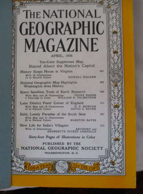 Six 1955 & 1956 National Geographic magazines (bound) plus book ex N.G. Writer & editor