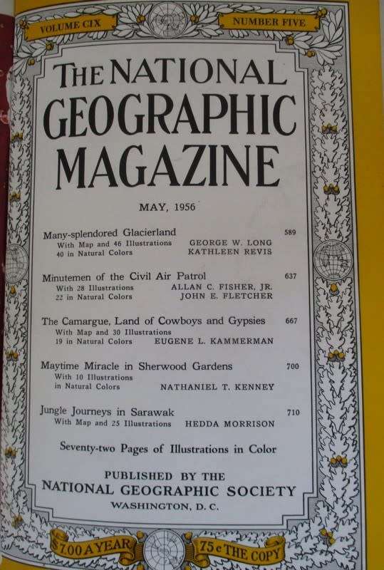 Six 1955 & 1956 National Geographic magazines (bound) plus book ex N.G. Writer & editor