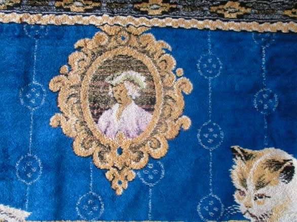 For Liverobyn only - vintage velvet tapestry wall hanging - cats playing chess