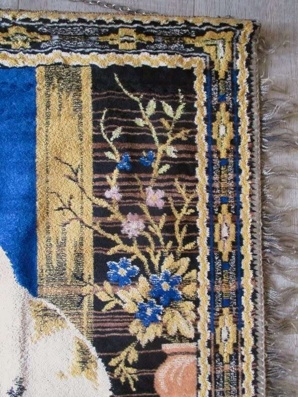 For Liverobyn only - vintage velvet tapestry wall hanging - cats playing chess