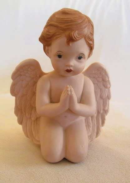 Larger than most -  a trio of adorable vintage hand painted ceramic cherubs - Scioto?