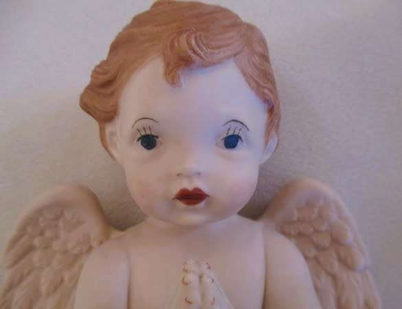 Larger than most -  a trio of adorable vintage hand painted ceramic cherubs - Scioto?