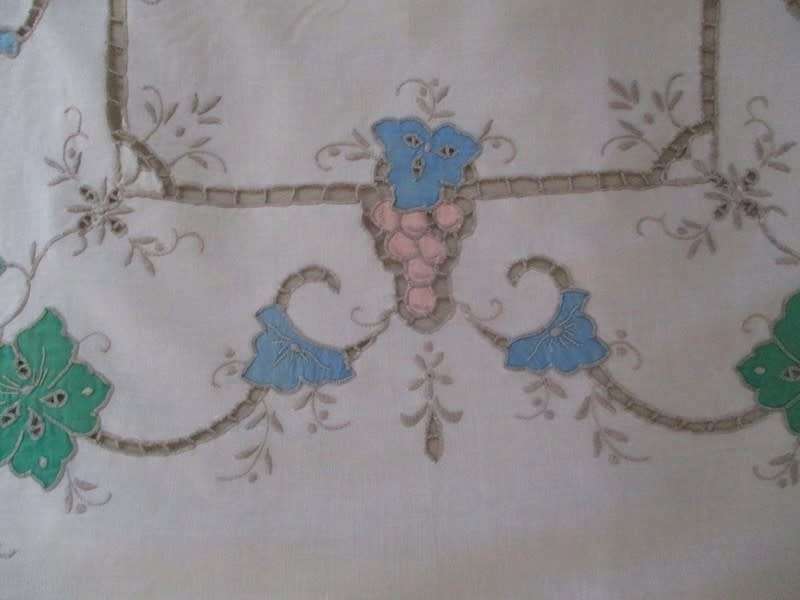 A large vintage embroidered Madeira table cloth with lovely detail