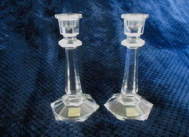 A pair of Mikasa, Austria glass candlesticks in excellent condition