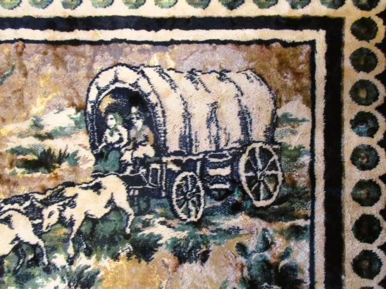 Rare Africana - vintage velvet wall hanging/throw depicting Union Buildings, Voortrekker wagons etc