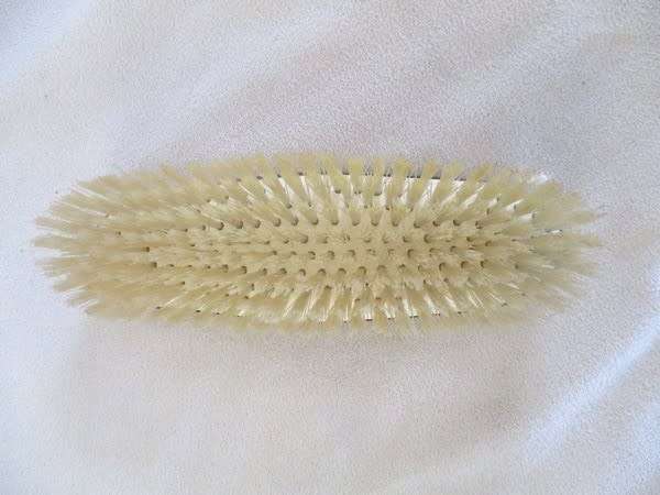 Vintage/antique hand painted enamel four piece Mona Lisa vanity brush set in original box