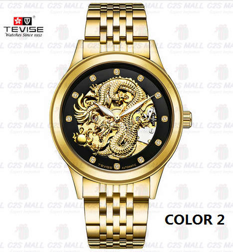 NEW OPEN!! Men's Watch Skeleton Hollow Golden Dragon Mechanical Watch Automatic Winding Waterproof