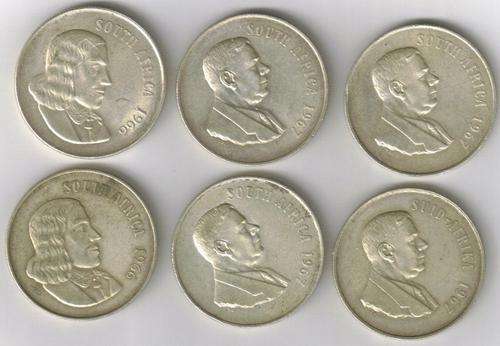 6 RSA R1 SILVER SPRINGBOK COINS BID PER COIN TO TAKE ALL