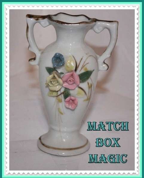 SMALL WHITE VASE WITH GOLD TRIM AND ROSE DETAIL