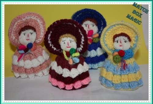THE CUTEST VINTAGE CRINOLINE LADIES EGG COZIES HAND CROCHETED BID IS FOR ALL FOUR