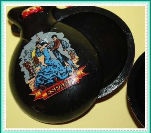 SPANISH CASTANETS WITH DANCER AND BULL FIGHTER