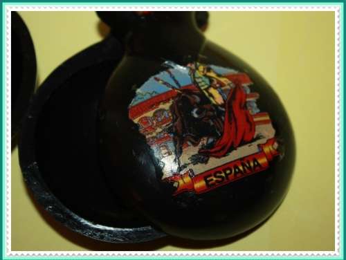 SPANISH CASTANETS WITH DANCER AND BULL FIGHTER