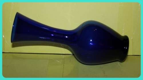 BLUE GLASS STEM VASE BUBBLE BOTTOM LONG NECK