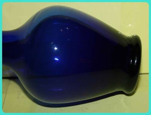 BLUE GLASS STEM VASE BUBBLE BOTTOM LONG NECK