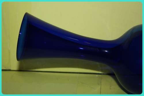 BLUE GLASS STEM VASE BUBBLE BOTTOM LONG NECK