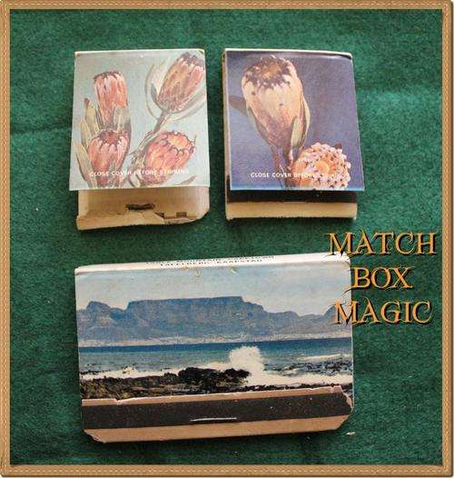 THREE VINTAGE  MATCH BOOKS ONE LARGE OF TABLE MOUNTAIN AND TWO SMALL OF PROTEAS