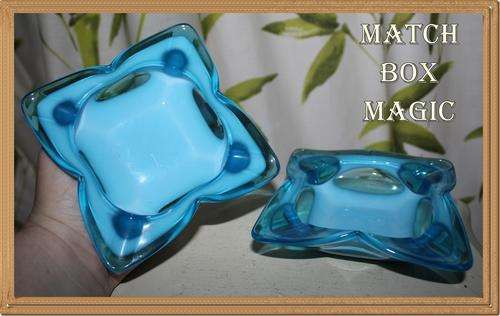 TWO BEAUTIFUL AQUAMARINE COLOURED GLASS ASHTRAYS GREAT CONDITION LOVE THESE