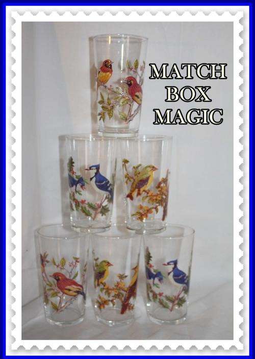 TWEET SET OF SIX RETRO WATER GLASSES WITH BIRD MOTIEFS