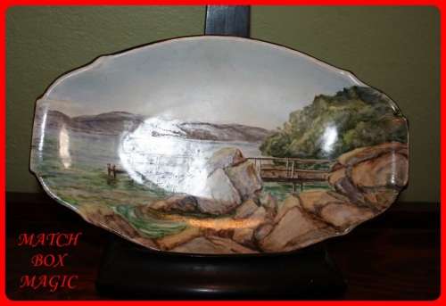 VINTAGE HAND PAINTED OBLONG BOWL BY A HARVEY  SCENE MIDDLETON BEACH ALBANY WEST AUSTRALIA