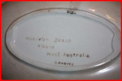 VINTAGE HAND PAINTED OBLONG BOWL BY A HARVEY  SCENE MIDDLETON BEACH ALBANY WEST AUSTRALIA
