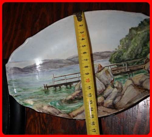 VINTAGE HAND PAINTED OBLONG BOWL BY A HARVEY  SCENE MIDDLETON BEACH ALBANY WEST AUSTRALIA