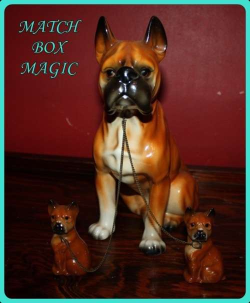 LARGE BOXER DOG AND PUPPIES CONNECTED  WITH CHAINS VINTAGE