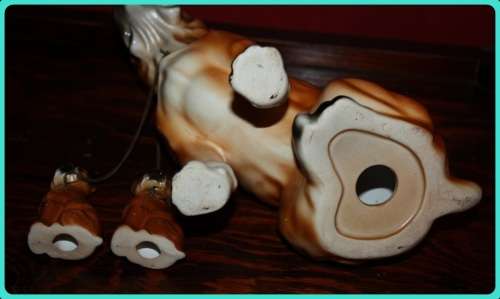 LARGE BOXER DOG AND PUPPIES CONNECTED  WITH CHAINS VINTAGE