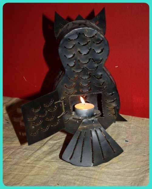 UNUSUAL METAL OWL CANDLE LAMP