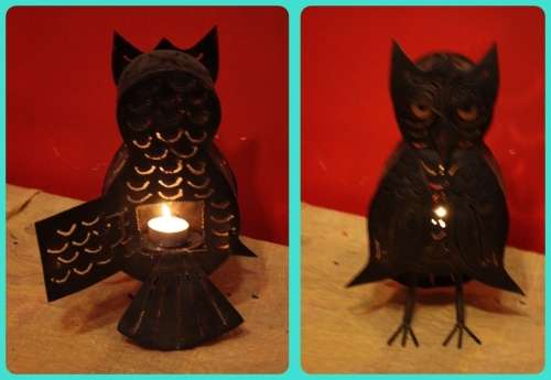 UNUSUAL METAL OWL CANDLE LAMP