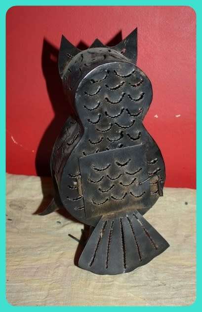 UNUSUAL METAL OWL CANDLE LAMP