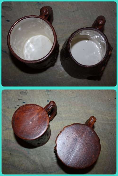 TWO AMERICAN SOUVENIR TANKARDS DISNEYLAND AND PENNSYLVANIA BROWN WOOD FINISH