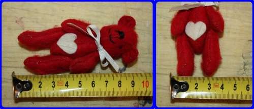 SMALL RED FELT VALENTINES TEDDY BEAR WITH ARTICULATED ARMS AND LEGS LOOKS HAND CRAFTED