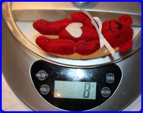 SMALL RED FELT VALENTINES TEDDY BEAR WITH ARTICULATED ARMS AND LEGS LOOKS HAND CRAFTED