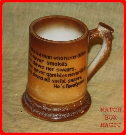 VINTAGE MILK GLASS BEER MUG THERE IS A MAN WHO NEVER DRINKS
