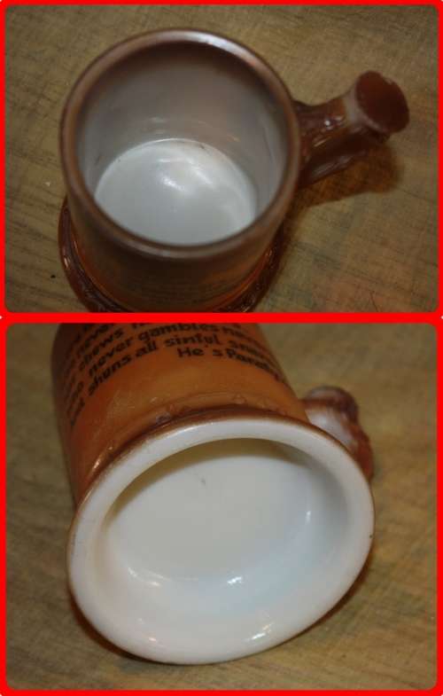 VINTAGE MILK GLASS BEER MUG THERE IS A MAN WHO NEVER DRINKS