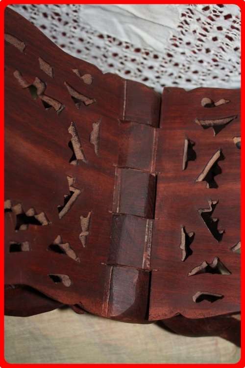 BEAUTIFUL HAND CARVED WOODEN FOLDING RELIGIOUS BOOK STAND HOLDER WITH INTRICATE CARVINGS