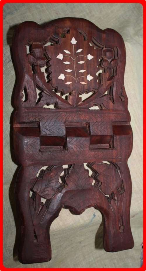 BEAUTIFUL HAND CARVED WOODEN FOLDING RELIGIOUS BOOK STAND HOLDER WITH INTRICATE CARVINGS