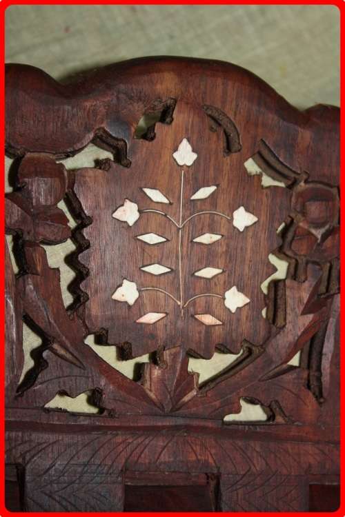 BEAUTIFUL HAND CARVED WOODEN FOLDING RELIGIOUS BOOK STAND HOLDER WITH INTRICATE CARVINGS