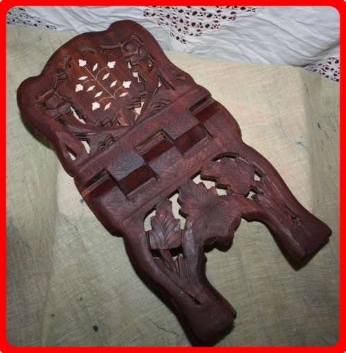 BEAUTIFUL HAND CARVED WOODEN FOLDING RELIGIOUS BOOK STAND HOLDER WITH INTRICATE CARVINGS