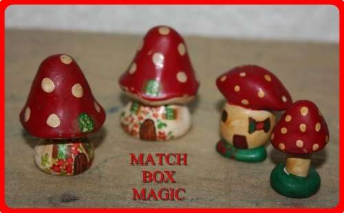 FOUR FAIRY HOUSE MUSHROOMS HAND PAINTED