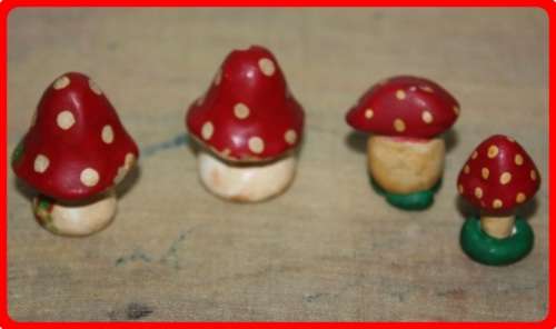 FOUR FAIRY HOUSE MUSHROOMS HAND PAINTED
