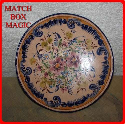 VINTAGE HAND PAINTED FLORAL WALL PLATE FROM PORTUGAL  STAMPED ON BACK