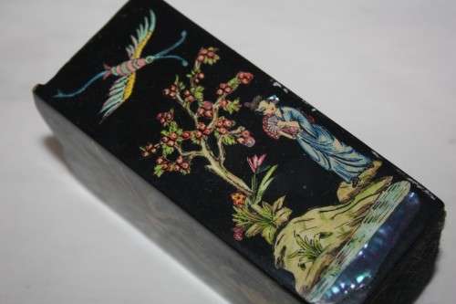 PAIR BLACK LACQUERED ORIENTAL CONTAINERS WITH MOTHER OF PEARL DETAIL