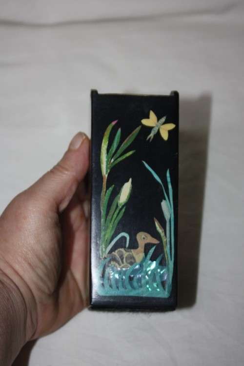 PAIR BLACK LACQUERED ORIENTAL CONTAINERS WITH MOTHER OF PEARL DETAIL