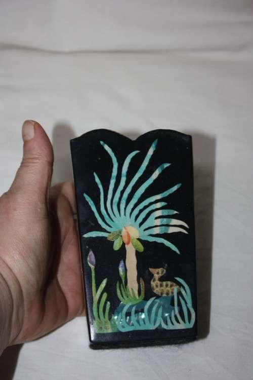 PAIR BLACK LACQUERED ORIENTAL CONTAINERS WITH MOTHER OF PEARL DETAIL