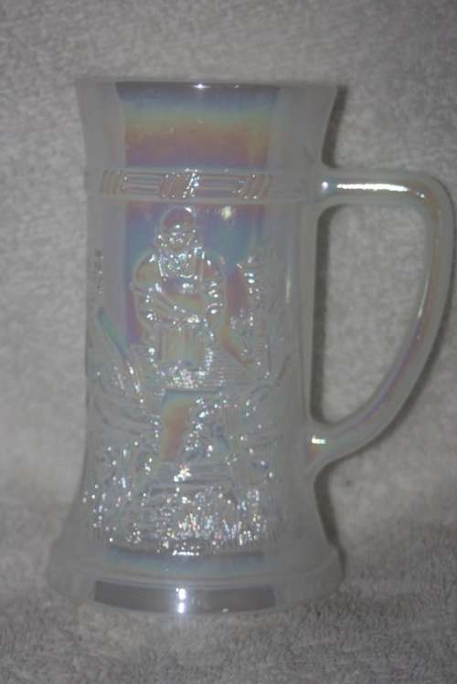 UNUSUAL WHITE PEARL LUSTER CARNIVAL GLASS TANKARD