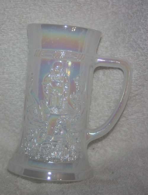 UNUSUAL WHITE PEARL LUSTER CARNIVAL GLASS TANKARD