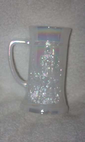 UNUSUAL WHITE PEARL LUSTER CARNIVAL GLASS TANKARD