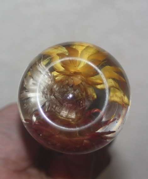 VINTAGE VASE COPPER STEM PERSPEX BULB BOTTOM ENCASING WILD FLOWERS VERY UNUSUAL