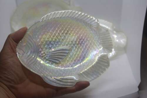 FOUR WHITE LUSTERWARE FISH DISHES PERFECT AS A DISPLAY